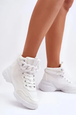 Buty Sportowe Damskie Zamszowe Z Łańcuchem Białe Tymagio