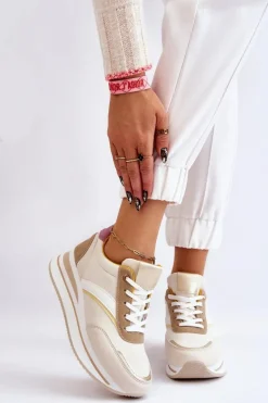 Buty Sportowe Na Koturnie Beżowe Hermain