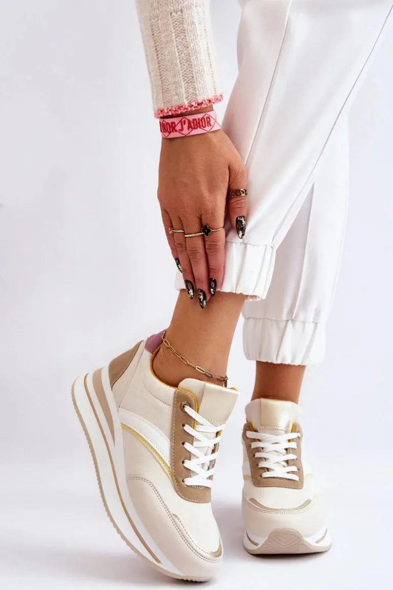 Buty Sportowe Na Koturnie Beżowe Hermain