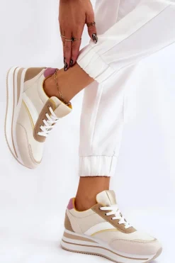 Buty Sportowe Na Koturnie Beżowe Hermain