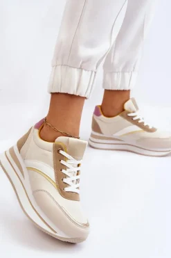 Buty Sportowe Na Koturnie Beżowe Hermain