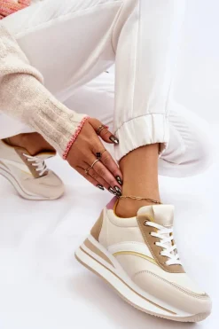 Buty Sportowe Na Koturnie Beżowe Hermain