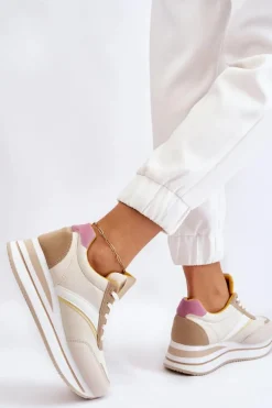 Buty Sportowe Na Koturnie Beżowe Hermain