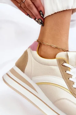 Buty Sportowe Na Koturnie Beżowe Hermain