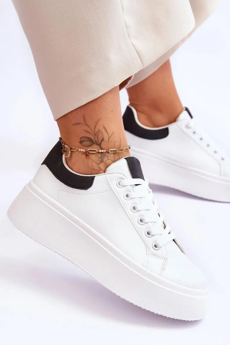 Buty Sportowe Na Masywnej Platformie Biało-Czarne Boneti