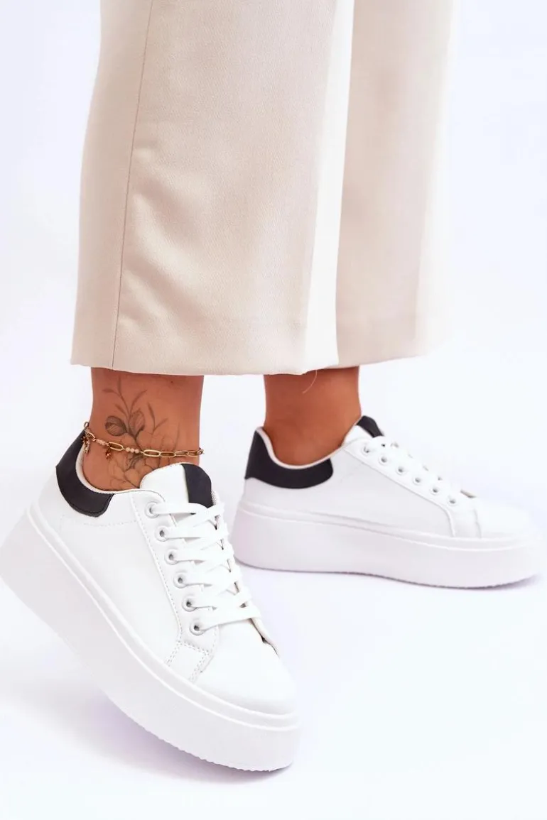 Buty Sportowe Na Masywnej Platformie Biało-Czarne Boneti