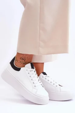 Buty Sportowe Na Masywnej Platformie Biało-Czarne Boneti