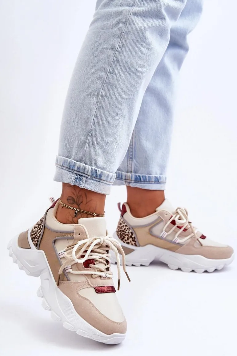 Buty Sportowe Na Masywnej Podeszwie Beżowe Corena