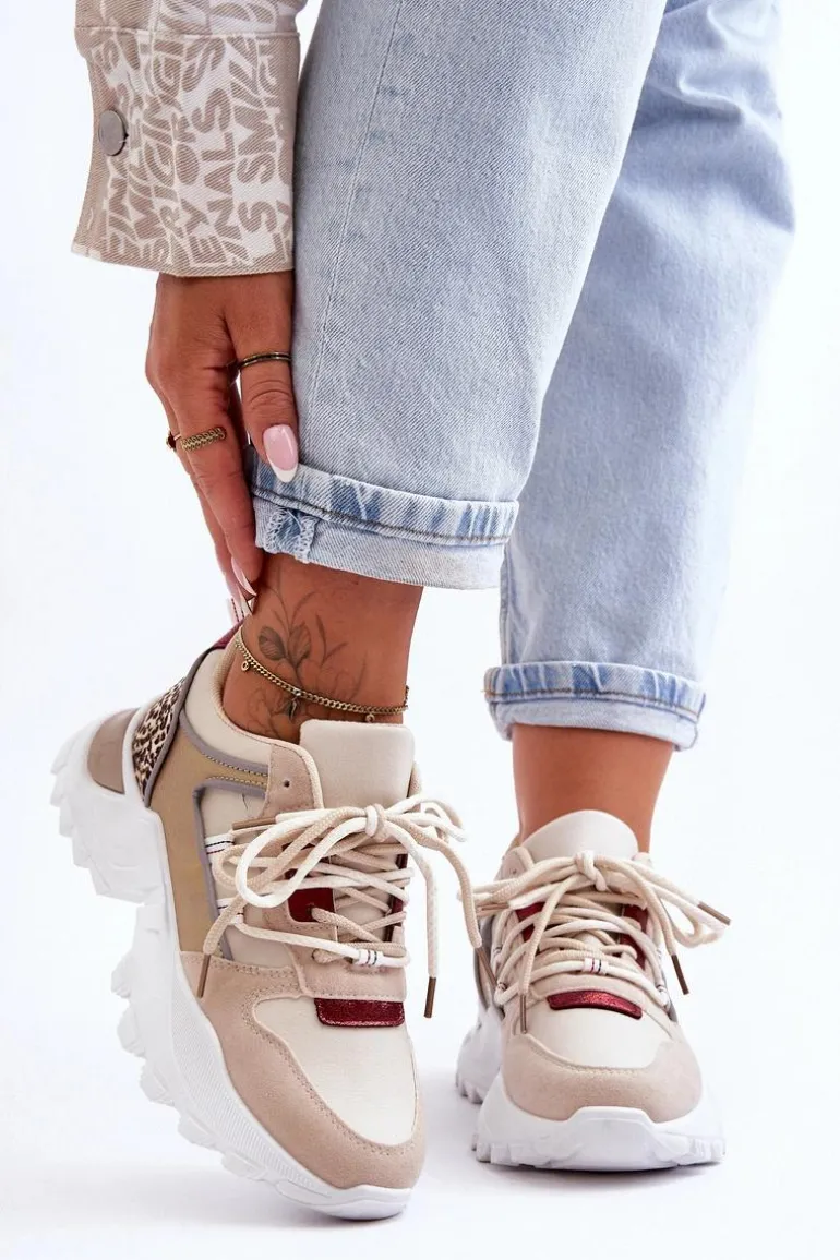 Buty Sportowe Na Masywnej Podeszwie Beżowe Corena