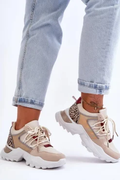 Buty Sportowe Na Masywnej Podeszwie Beżowe Corena