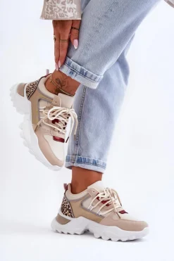 Buty Sportowe Na Masywnej Podeszwie Beżowe Corena