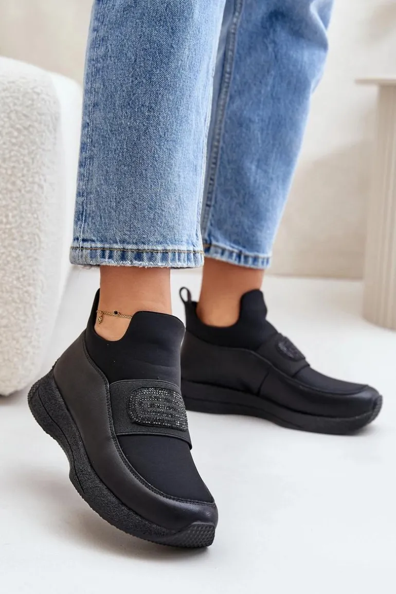 Buty Sportowe Na Platformie Skórzane Czarne Artiker 55C0035