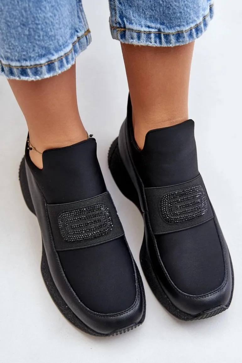 Buty Sportowe Na Platformie Skórzane Czarne Artiker 55C0035