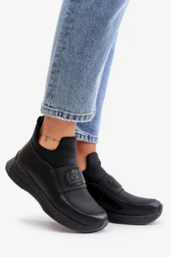 Buty Sportowe Na Platformie Skórzane Czarne Artiker 55C0035