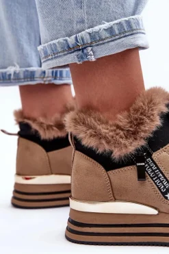Buty Sportowe Na Platformie Z Futerkiem Ciemnobeżowe Jamarie