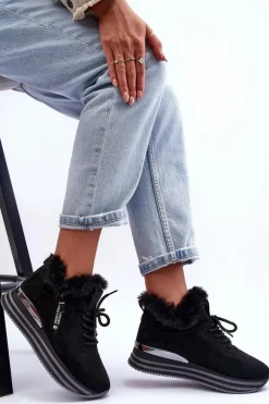 Buty Sportowe Na Platformie Z Futerkiem Czarne Jamarie