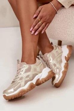 Buty Sportowe Sneakersy Damskie Big Star SS274014 HI-POLY SYSTEM Beżowo-Złote