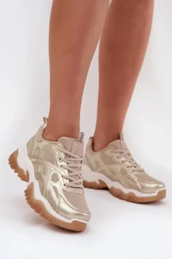 Buty Sportowe Sneakersy Damskie Big Star SS274014 HI-POLY SYSTEM Beżowo-Złote