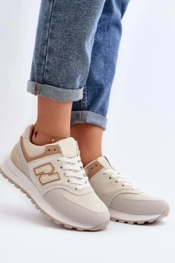 Buty Sportowe Sneakersy Damskie Beżowe Alettesa