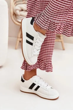 Buty Sportowe Sneakersy Damskie Z Eko Skóry Białe Ravina