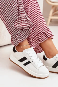 Buty Sportowe Sneakersy Damskie Z Eko Skóry Białe Ravina