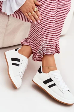 Buty Sportowe Sneakersy Damskie Z Eko Skóry Białe Ravina