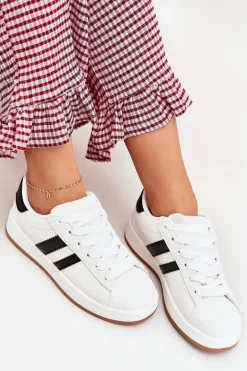 Buty Sportowe Sneakersy Damskie Z Eko Skóry Białe Ravina