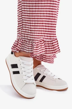 Buty Sportowe Sneakersy Damskie Z Eko Skóry Białe Ravina