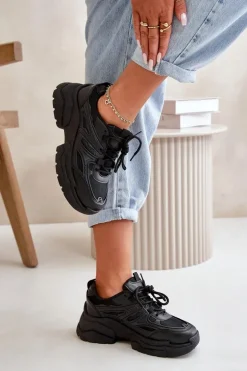 Buty Sportowe Sneakersy Damskie Na Masywnej Podeszwie Czarne Lerista