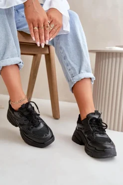 Buty Sportowe Sneakersy Damskie Na Masywnej Podeszwie Czarne Lerista