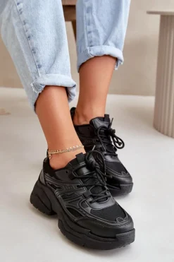 Buty Sportowe Sneakersy Damskie Na Masywnej Podeszwie Czarne Lerista