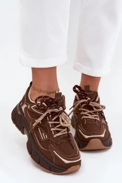 Buty Sportowe Sneakersy Damskie Z Podwójnym Sznurowaniem Czekoladowe Annelie
