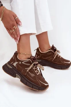 Buty Sportowe Sneakersy Damskie Z Podwójnym Sznurowaniem Czekoladowe Annelie