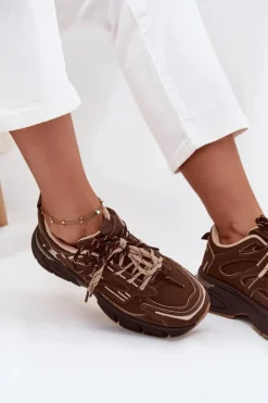Buty Sportowe Sneakersy Damskie Z Podwójnym Sznurowaniem Czekoladowe Annelie