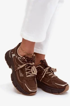 Buty Sportowe Sneakersy Damskie Z Podwójnym Sznurowaniem Czekoladowe Annelie