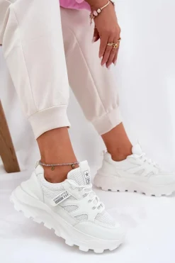 Buty Sportowe Sneakersy Damskie Na Grubej Podeszwie Białe Prononice