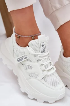 Buty Sportowe Sneakersy Damskie Na Grubej Podeszwie Białe Prononice