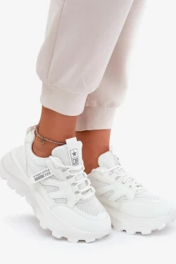 Buty Sportowe Sneakersy Damskie Na Grubej Podeszwie Białe Prononice