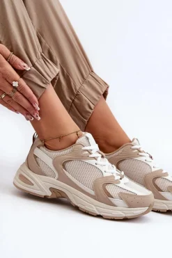 Buty Sportowe Sneakersy Damskie Beżowe Kildia