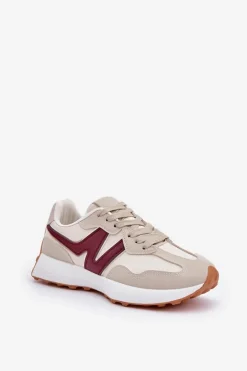 Buty Sportowe Sneakersy Damskie Beżowo-Bordowe Britma