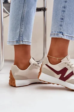 Buty Sportowe Sneakersy Damskie Beżowo-Bordowe Britma