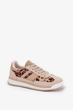 Buty Sportowe Sneakersy Damskie Panterka Beżowo-Brązowe Galabis
