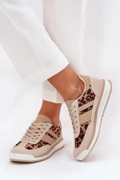 Buty Sportowe Sneakersy Damskie Panterka Beżowo-Brązowe Galabis