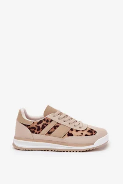Buty Sportowe Sneakersy Damskie Panterka Beżowo-Brązowe Galabis
