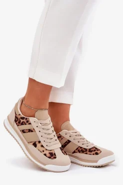 Buty Sportowe Sneakersy Damskie Panterka Beżowo-Brązowe Galabis