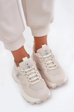 Buty Sportowe Sneakersy Damskie Na Grubej Podeszwie Beżowe Prononice