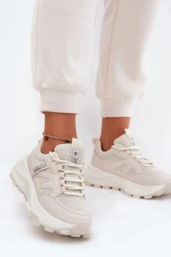 Buty Sportowe Sneakersy Damskie Na Grubej Podeszwie Beżowe Prononice