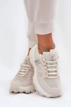 Buty Sportowe Sneakersy Damskie Na Grubej Podeszwie Beżowe Prononice