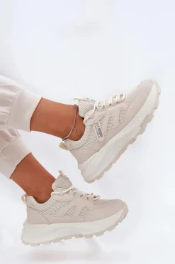 Buty Sportowe Sneakersy Damskie Na Grubej Podeszwie Beżowe Prononice