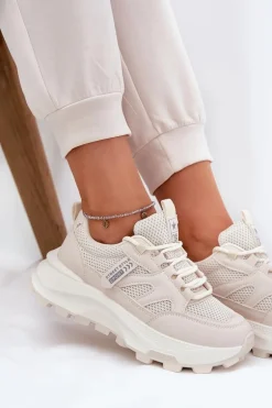Buty Sportowe Sneakersy Damskie Na Grubej Podeszwie Beżowe Prononice